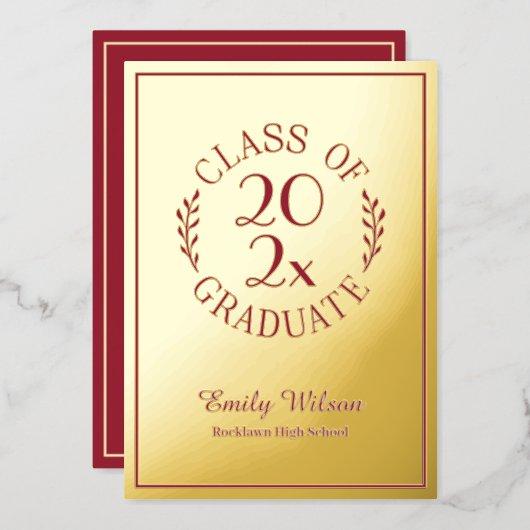 Maroon and Gold Class Of 2023 Graduation Party Foil Invitation