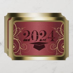 Maroon and Gold Frame Graduation Party Invitation