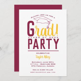 Maroon and Gold Graduation Party Invitation