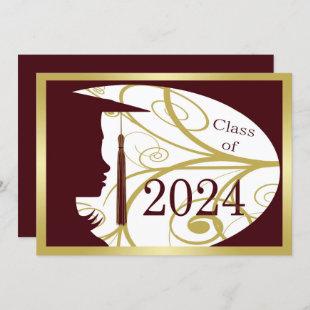 Maroon and Gold Silhouette 2024 Graduation Party Invitation
