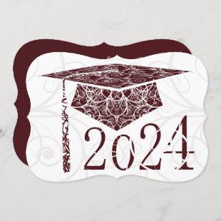 Maroon and White Floral Cap 2024 Graduation Party Invitation