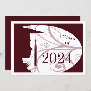 Maroon and White Silhouette 2024 Graduation Party Invitation