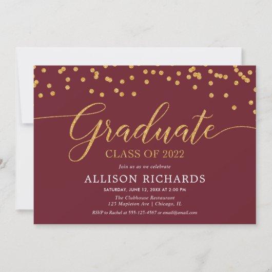 Maroon burgundy gold elegant 2022 graduation invitation