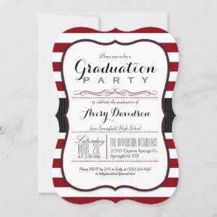 Maroon, Burgundy & White Stripes Graduation Party Invitation