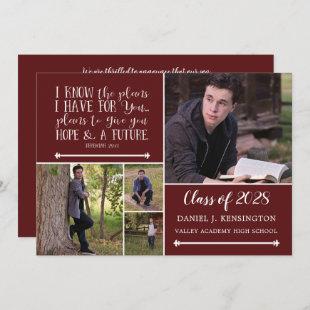 Maroon Christian Verse Graduation Photo Collage Invitation