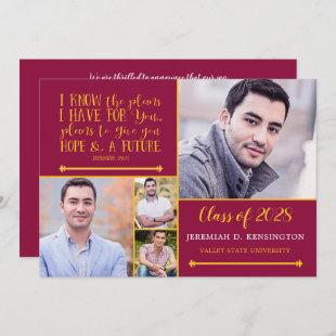 Maroon Christian Verse Graduation Photo Collage Invitation
