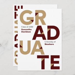 Maroon Gold Big Bold Angle-Cut Letters Graduation Invitation