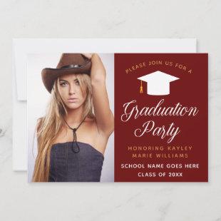 Maroon Gold Graduate Photo 2024 Graduation Party Invitation