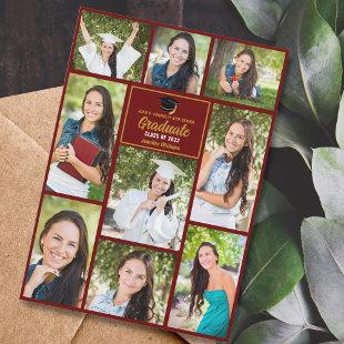 Maroon Gold Graduate Photo Collage Chic Graduation Announcement