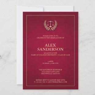 Maroon+Gold Justice Scales Law School Graduation Invitation