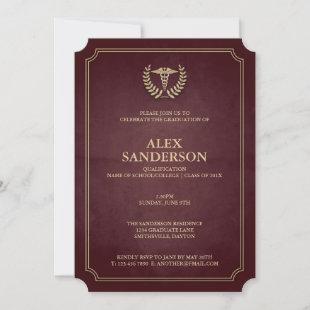 Maroon+Gold Medical Caduceus Graduation Invitation