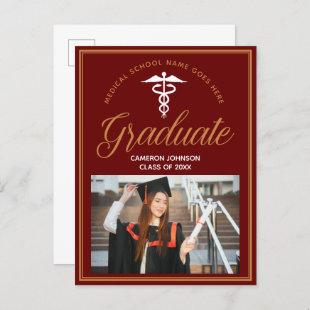 Maroon Gold Medical School Photo Graduation Party Announcement Postcard