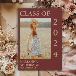 Maroon Gold Typography Photo Grad Announcement