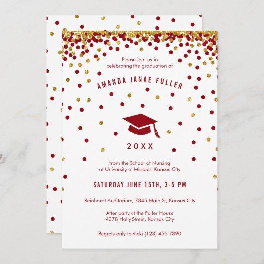 Maroon Graduation Invitation | Faux Gold Glitter