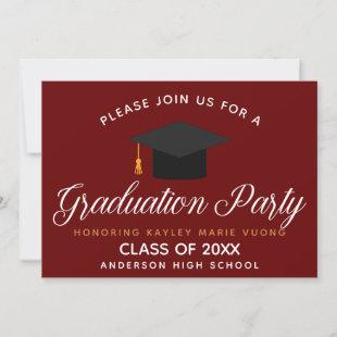 Maroon Graduation Typography Custom School Party Invitation