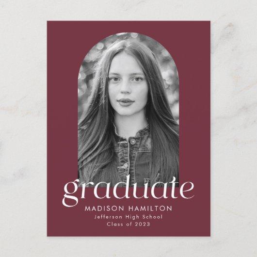 Maroon | Modern Minimalist Photo Graduation Party Invitation Postcard