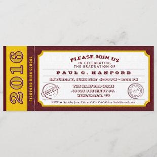Maroon Red & Gold Ticket Graduation Party Invite