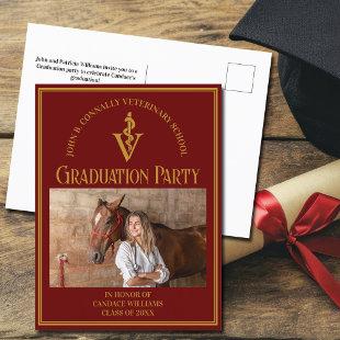 Maroon Veterinary School Photo Graduation Party Invitation Postcard