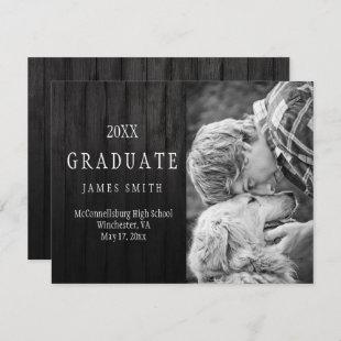 Masculine Black Barn Wood Photo Graduation Invitation