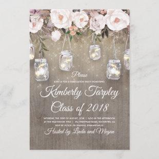 Mason Jar Lights Floral Rustic Graduation Party Invitation