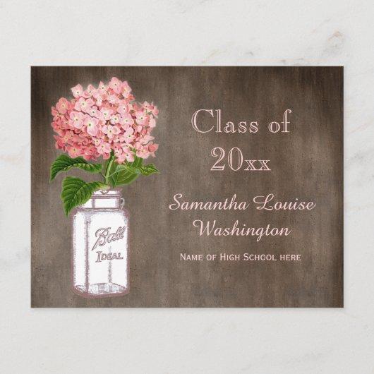 Mason Jar & Pink Hydrangea Rustic Graduation Party Invitation