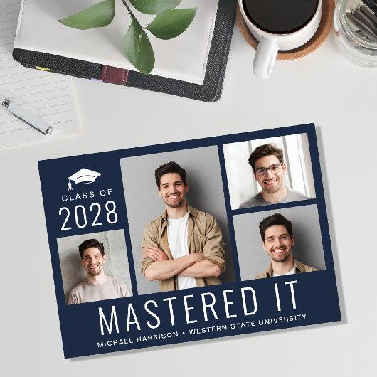 Mastered It Photo Masters Degree Blue Graduation Announcement