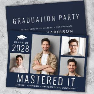 Masters Degree Photo Blue Graduation Party Invitation