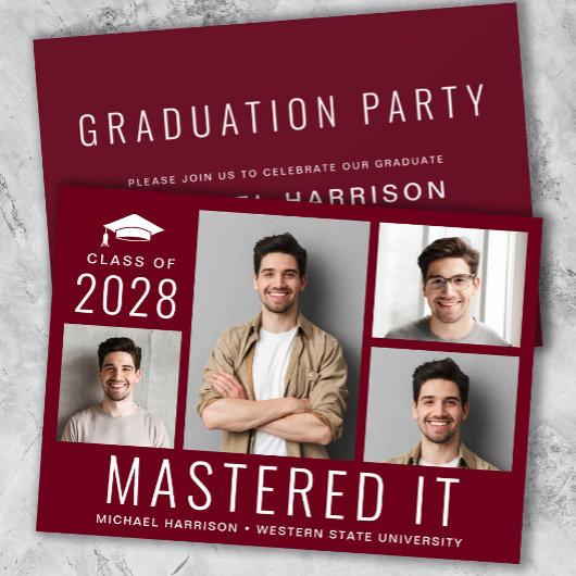 Masters Degree Photo Burgundy Graduation Party Invitation