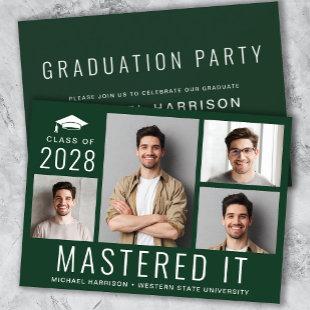 Masters Degree Photo Green Graduation Party Invitation
