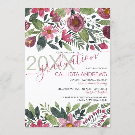 Mauve Pink Forest Watercolor Floral Graduation Invitation