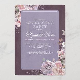 Mauve Plum Lilac Vintage Floral Graduation Party Invitation