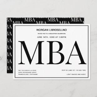 MBA degree Black White Graduation Party Invitation