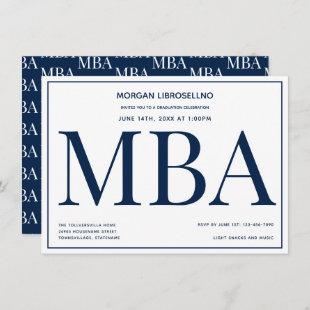 MBA degree Blue White Graduation Party Invitation
