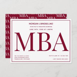 MBA degree Burgundy White Graduation Party Invitation