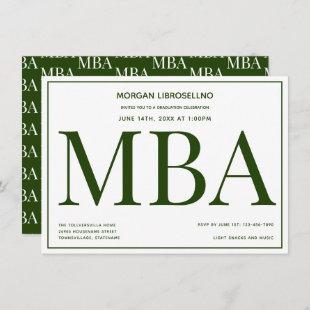 MBA degree Green White Graduation Party Invitation