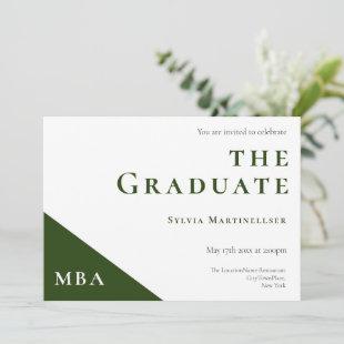 MBA Degree Green White Graduation Party Invitation