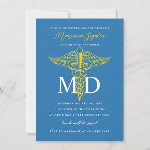 MD Doctor of Medicine Graduation Blue and Gold Invitation