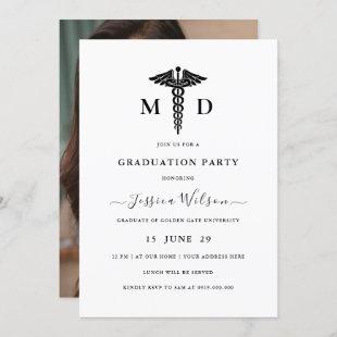 MD RN Caduceus Symbol Graduation Photo Invitation