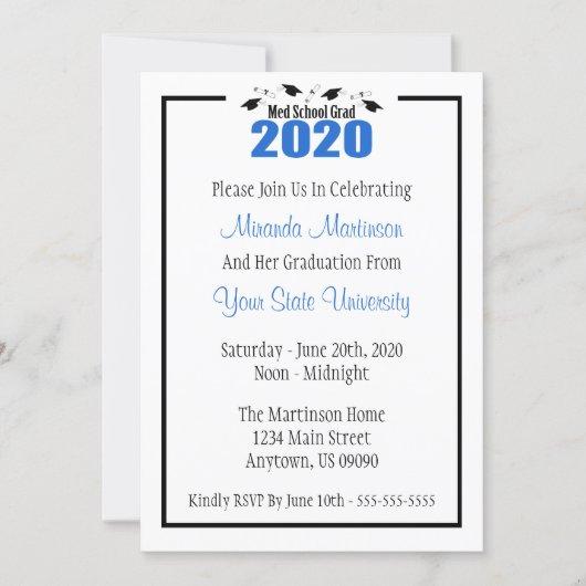 Med School Grad 2020 Graduation Invite (Blue Caps)