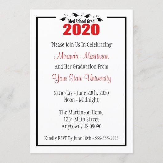 Med School Grad 2020 Graduation Invite (Red Caps)