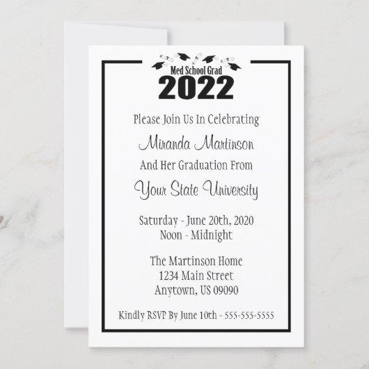 Med School Grad 2022 Graduation Invite (Black Cap)