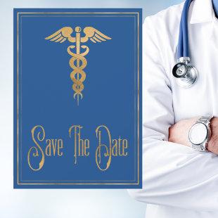 Medical Caduceus Doctor Nurse Blue Save The Date