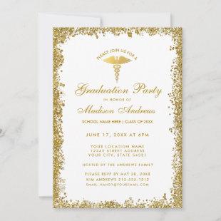 Medical Gold Glitter Graduation Party Invite