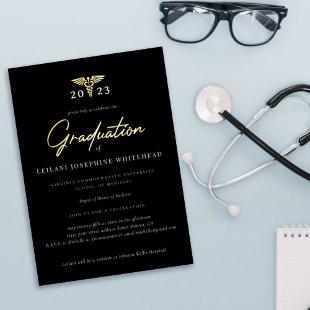 Medical Modern Graduation Black Foil Invitation