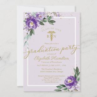 Medical Nursing School Grad Party Purple Floral Invitation