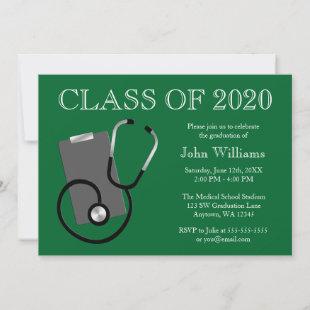 Medical Nursing School Green Graduation Invitation