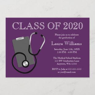 Medical Nursing School Purple Graduation Invitation