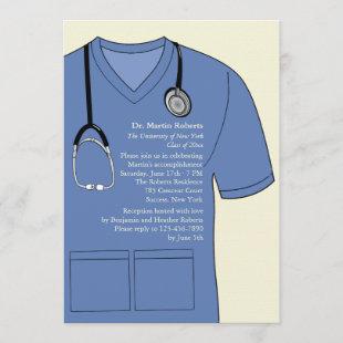 Medical Scrubs Blue Graduation Invitation