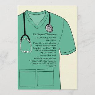 Medical Scrubs Green Graduation Invitation