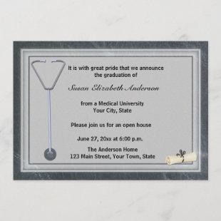 Medical Stethoscope Gray Graduation Invitation